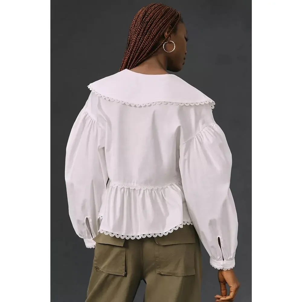 Reformation White Cotton Renna Blouse Top Size 2 - Picture 8 of 13